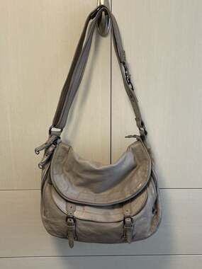 Sabina New York Genuine Leather Slouchy Messenger Crossbody Bag Taupe